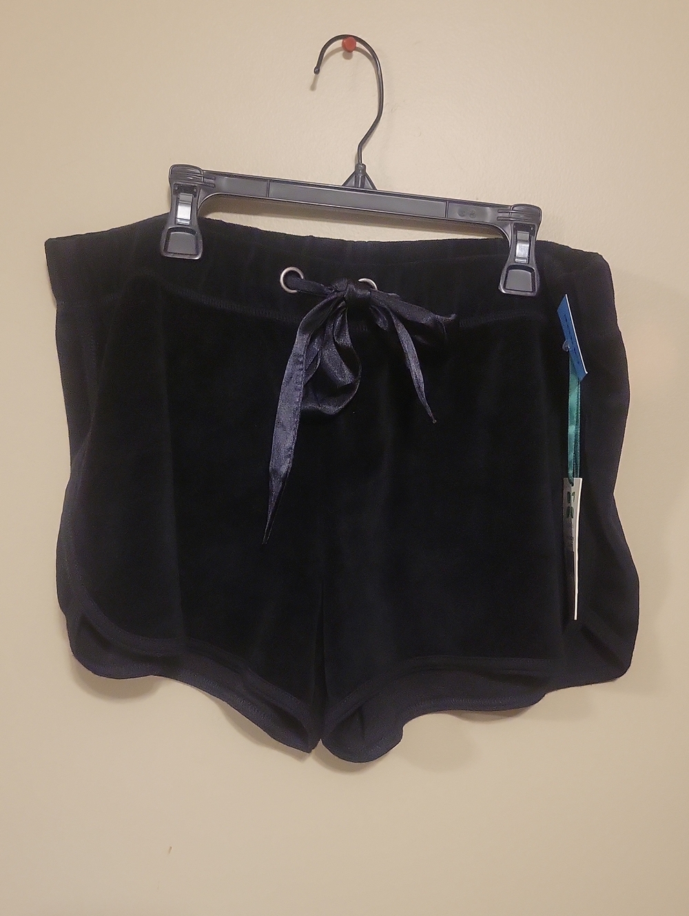GreenTea Black Velour Satin-Drawstring Athletic Shorts